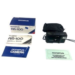 Olympus Am-100 QD Black Point and Shoot Film Camera with Manual Box Case Tested
